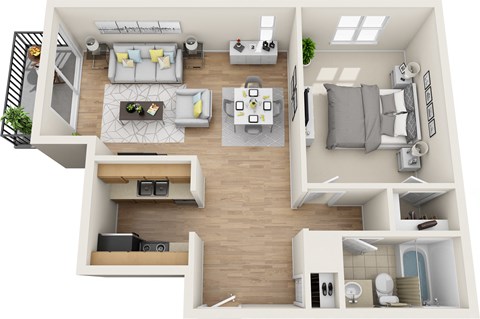 One Bedroom One Bath II Floor Plan 637 Sq.Ft. at Hollywood Vista, Hollywood, California